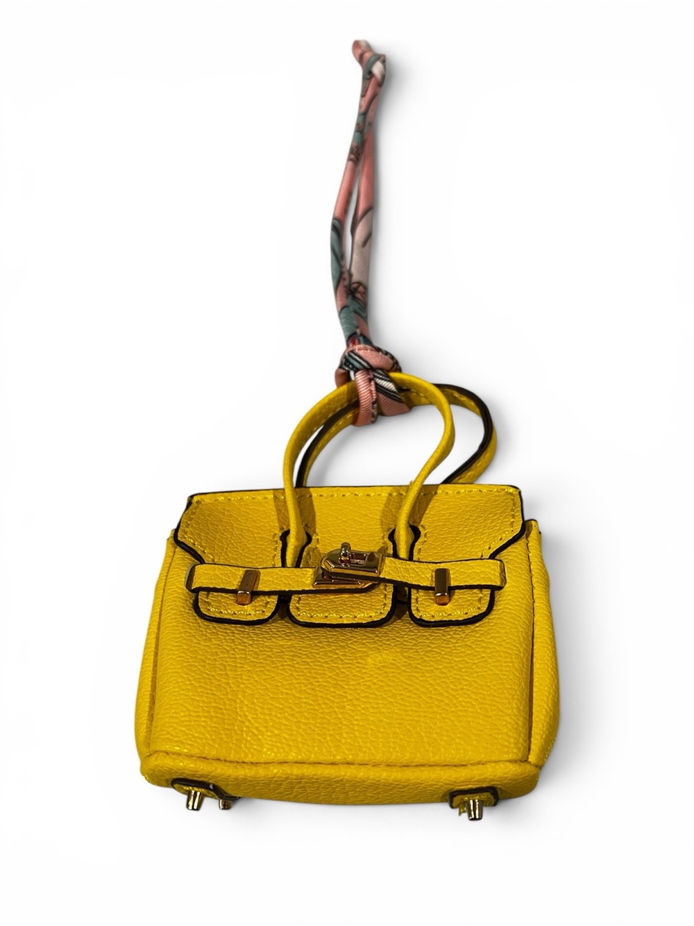 Yellow Mini Top-Handle Bag Charm with Scarf Tie NWOT